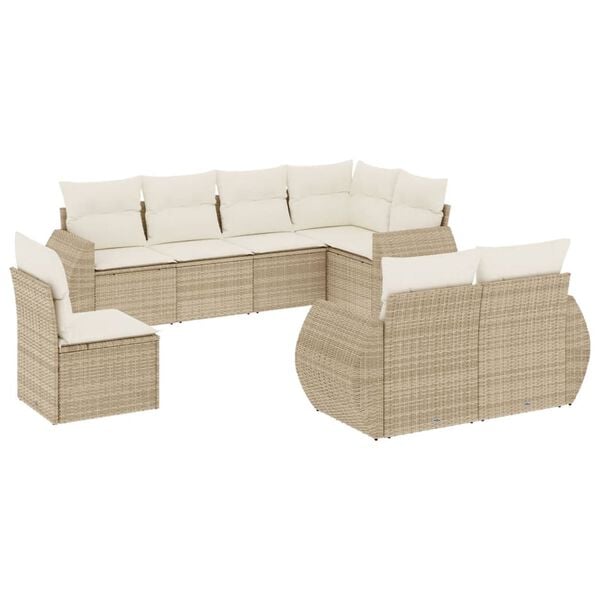vidaXL Salon de jardin avec coussins 8 pcs beige r&eacute;sine tress&eacute;e