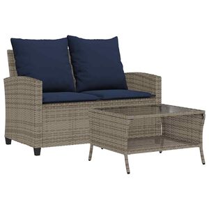 vidaXL Canap&eacute; de jardin 2 places coussins et table gris r&eacute;sine tress&eacute;e