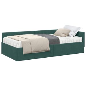 vidaXL Cadre de lit d'angle avec matelas Autre 2 pc Vert Velours