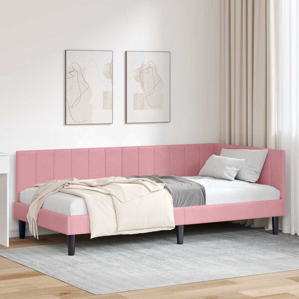 vidaXL Cadre de lit d'angle Rose 90 cm x 200 cm Velours