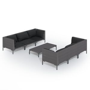 vidaXL Salon de jardin 7 pcs avec coussins R&eacute;sine tress&eacute;e Gris fonc&eacute;