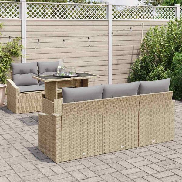 vidaXL Ensemble de canapé de jardin avec coussin 6 pcs Beige polyrotin