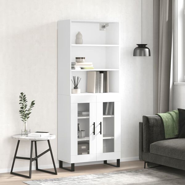vidaXL Buffet haut Blanc 69,5x34x180 cm Bois d'ing&eacute;nierie
