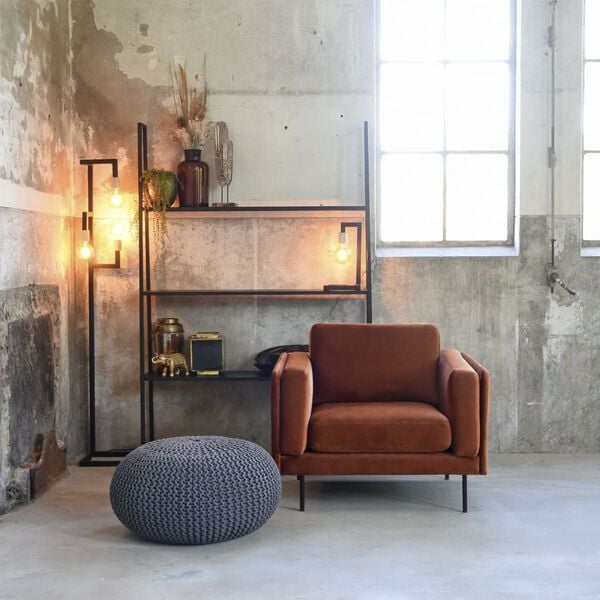 LABEL51 Pouf tricot&eacute; Coton L Gris fonc&eacute;