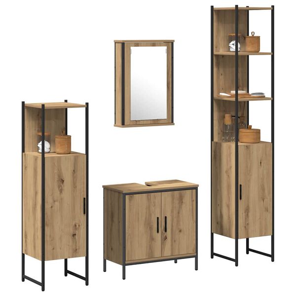 vidaXL Ensemble de mobilier de salle de bain avec &eacute;tag&egrave;re 4 pcs Marron
