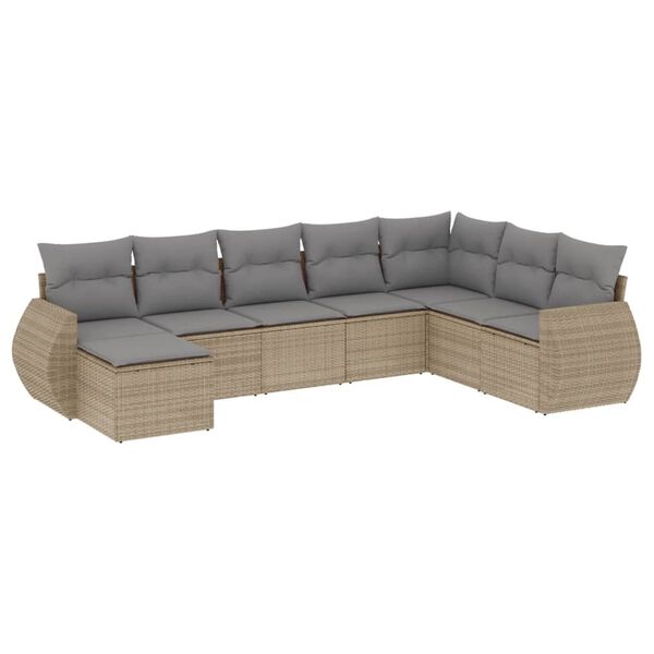 vidaXL Salon de jardin avec coussins 8 pcs beige r&eacute;sine tress&eacute;e