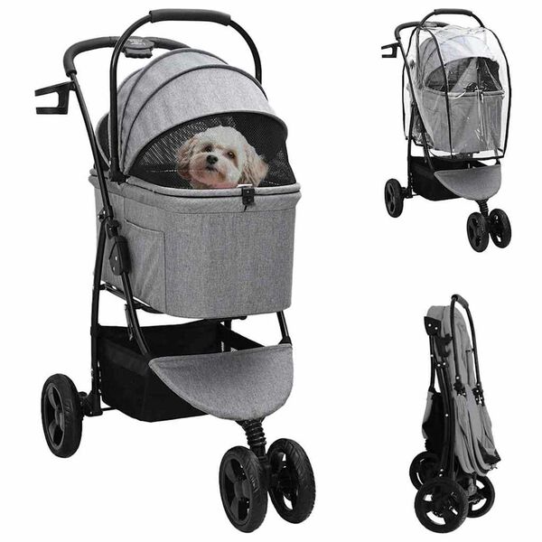 vidaXL Poussette Pliante pour Animaux Réglable Gris 78 x 54 x 101 cm