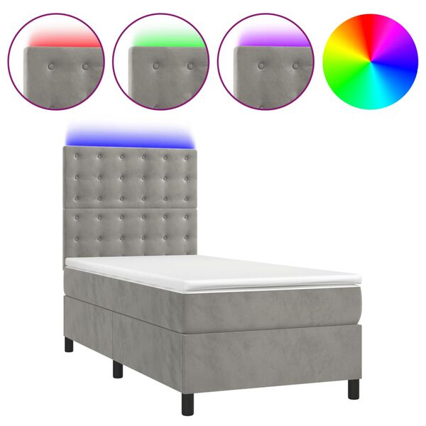 vidaXL Sommier &agrave; lattes de lit et matelas et LED Gris clair 90x200 cm