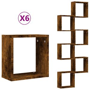 vidaXL &Eacute;tag&egrave;res murales sous forme de cube 6 pcs ch&ecirc;ne fum&eacute; 30x15x30cm
