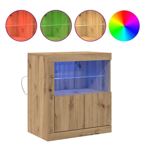 vidaXL Buffet LED Marron 60,5 x 37 x 67 cm Bois d'ing&eacute;nierie