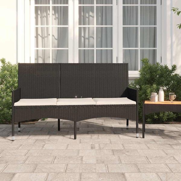 vidaXL Banc de jardin &agrave; 3 places avec coussins Noir R&eacute;sine tress&eacute;e