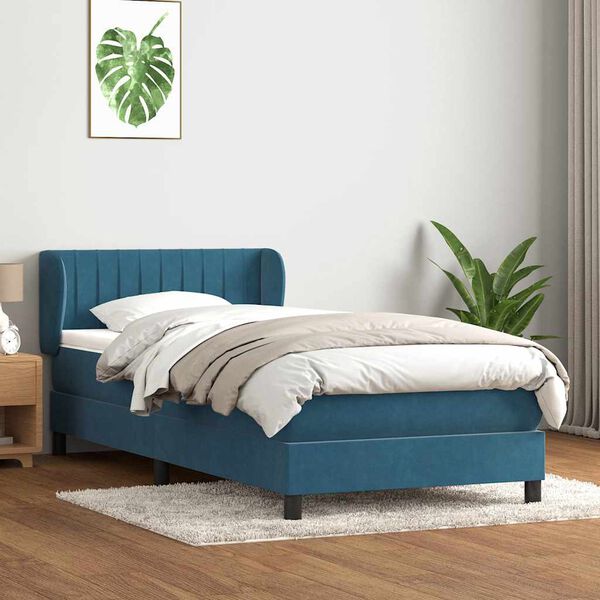 vidaXL Sommier &agrave; lattes de lit et matelas bleu fonc&eacute; 90x220 cm velours