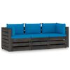 vidaXL Canap&eacute; de jardin 3 places avec coussins Bois impr&eacute;gn&eacute; de gris