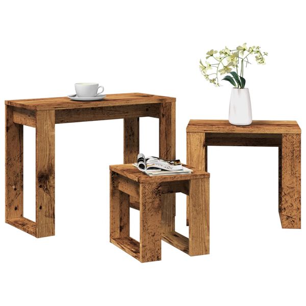 vidaXL Tables gigognes 3 pcs vieux bois bois d'ingénierie