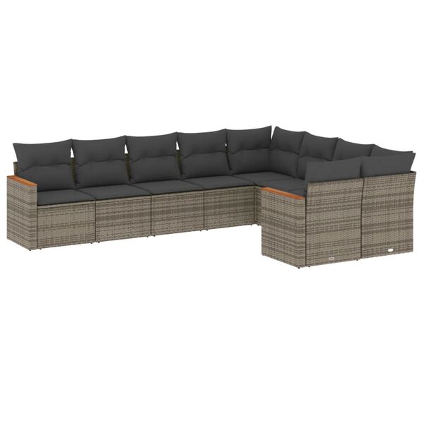 vidaXL Salon de jardin 9 pcs avec coussins gris résine tressée