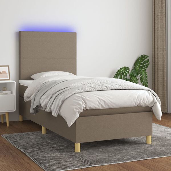 vidaXL Sommier &agrave; lattes de lit et matelas et LED Taupe 100x200cm Tissu