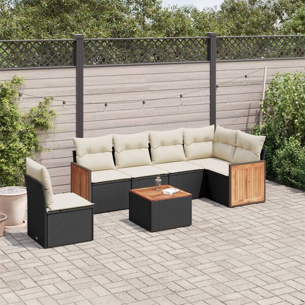 vidaXL Salon de jardin 7 pcs avec coussins noir r&eacute;sine tress&eacute;e