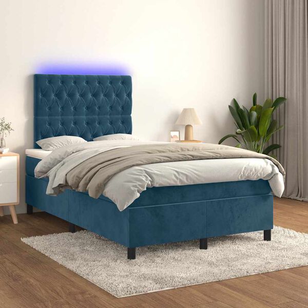 vidaXL Sommier &agrave; lattes de lit matelas et LED Bleu fonc&eacute; 120x200 cm