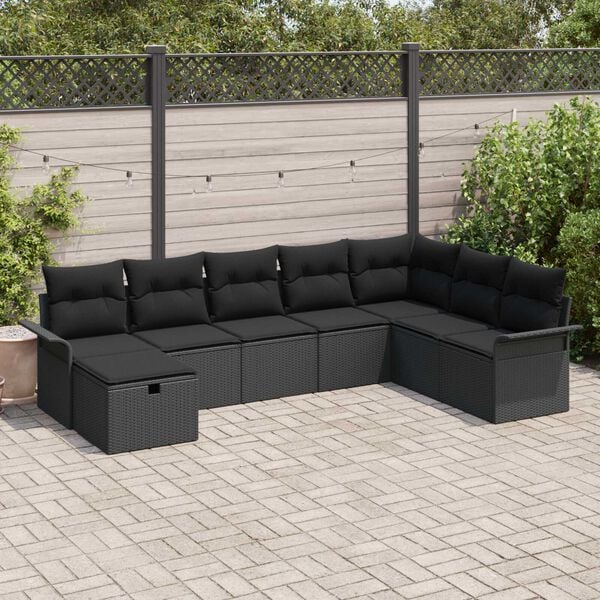 vidaXL Ensemble de canap&eacute; de jardin avec coussin 8 pcs Noir polyrotin
