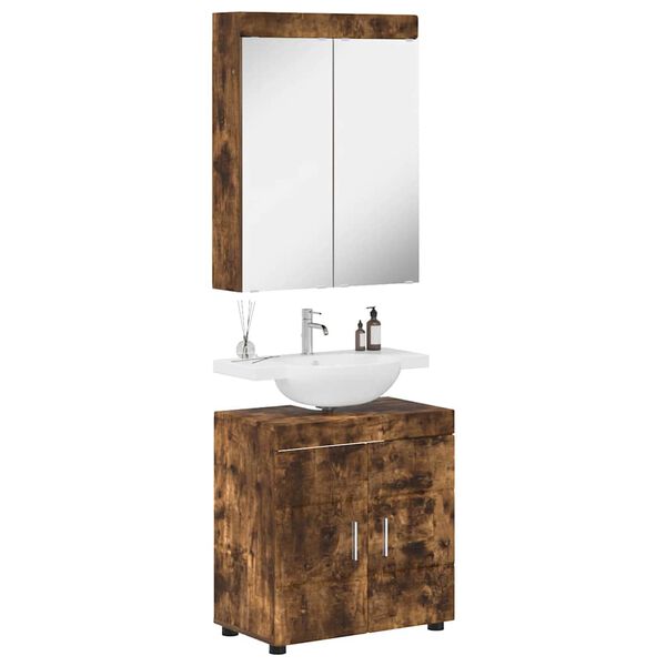 vidaXL Ensemble de mobilier de salle de bain TULUM Ch&ecirc;ne fum&eacute;