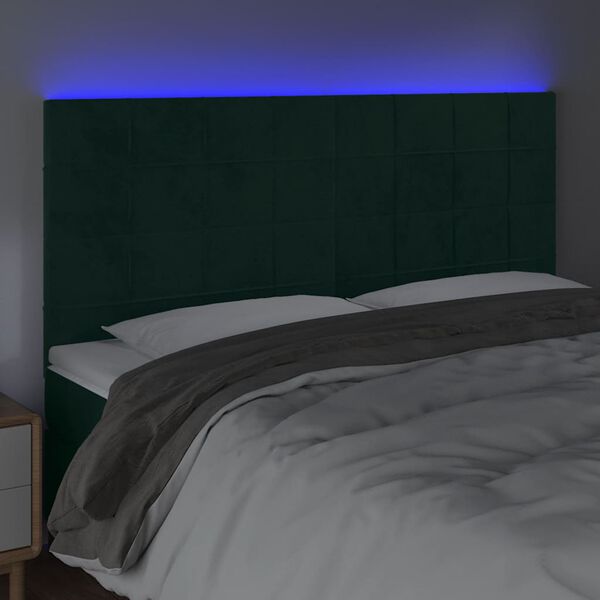 vidaXL T&ecirc;te de lit &agrave; LED Vert fonc&eacute; 200x5x118/128 cm Velours