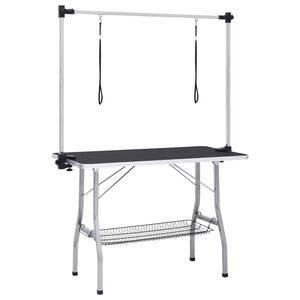 vidaXL Table de toilettage r&eacute;glable de chiens avec 2 boucles et panier
