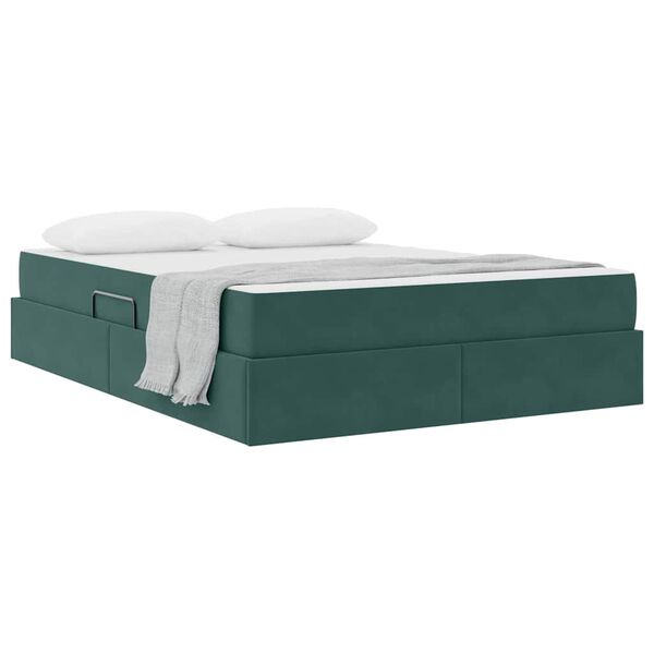 vidaXL Lit avec rangement et matelas Vert fonc&eacute; 140 x 190 cm Velours
