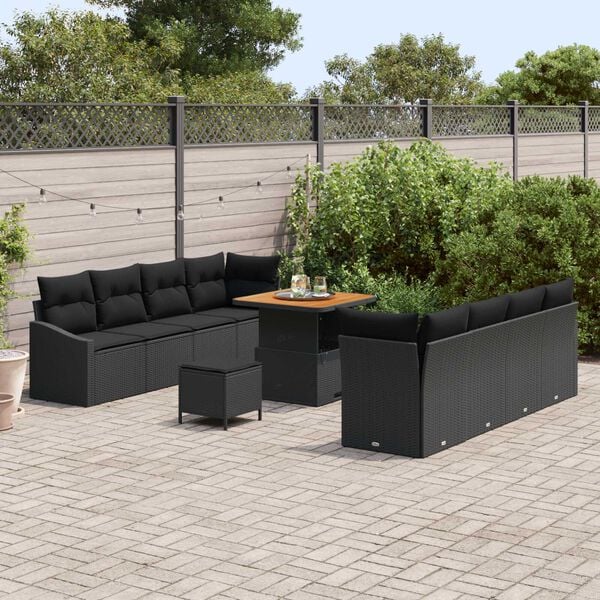 vidaXL Ensemble de canap&eacute; de jardin 11 pcs Noir Poly rotin
