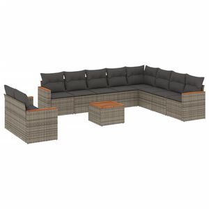 vidaXL Salon de jardin 11 pcs avec coussins gris r&eacute;sine tress&eacute;e