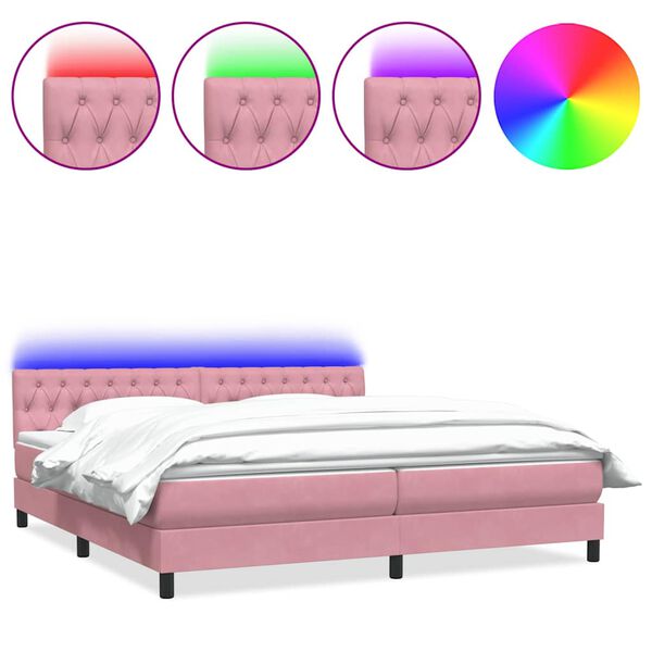 vidaXL Sommier &agrave; lattes de lit avec matelas et LED rose 200x210 cm velours