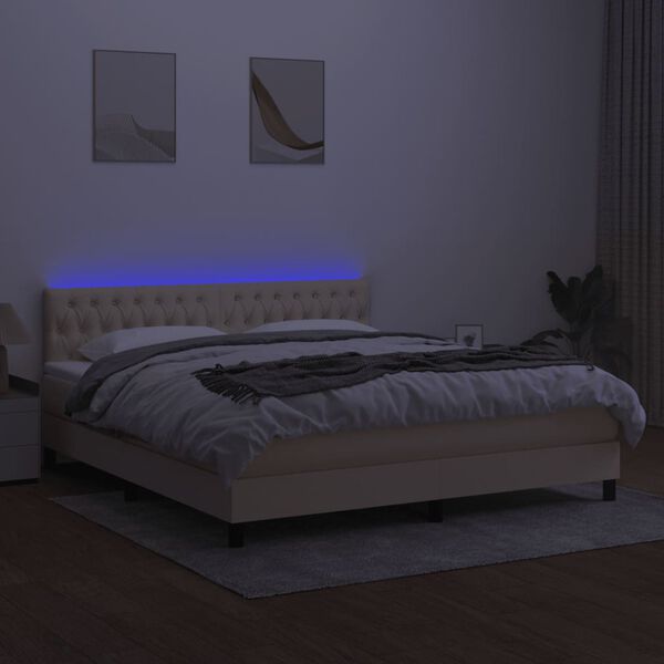 vidaXL Sommier &agrave; lattes de lit avec matelas LED Cr&egrave;me 160x200 cm Tissu