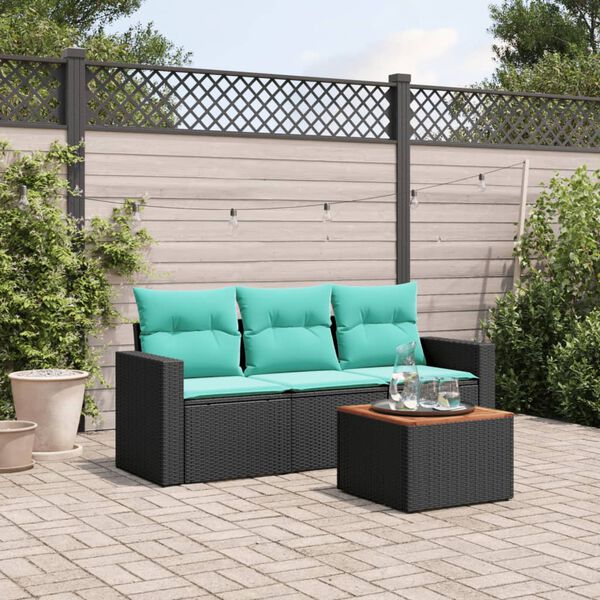vidaXL Salon de jardin 4 pcs avec coussins noir r&eacute;sine tress&eacute;e