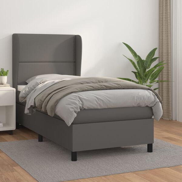 vidaXL Sommier &agrave; lattes de lit avec matelas Gris 90x200 cm Similicuir