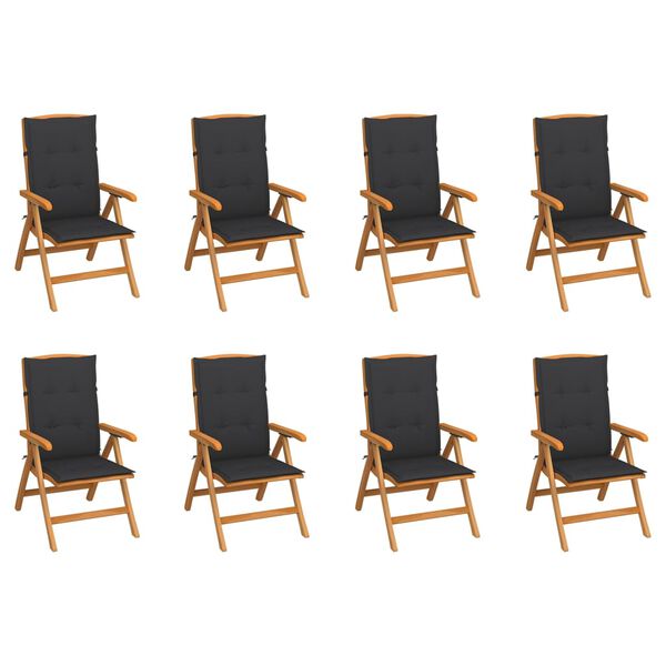 vidaXL Chaises inclinables de jardin et coussins lot de 8 Teck solide