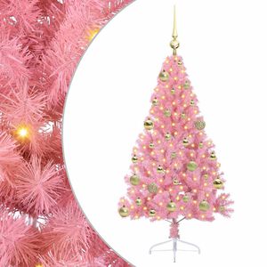 vidaXL Sapin de No&euml;l artificiel pr&eacute;-&eacute;clair&eacute; Rose 120 cm PVC