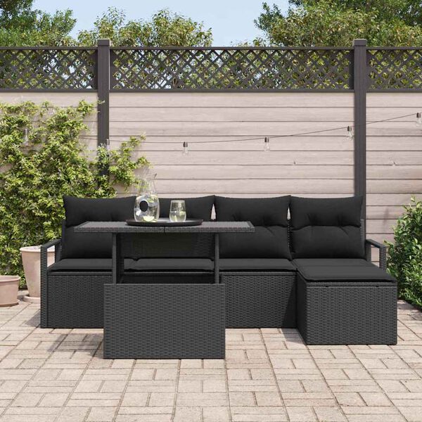 vidaXL Ensemble de canap&eacute; de jardin avec coussin 6 pcs Noir polyrotin