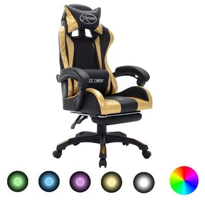 vidaXL Fauteuil de jeux vidéo avec LED RVB Doré et noir Similicuir