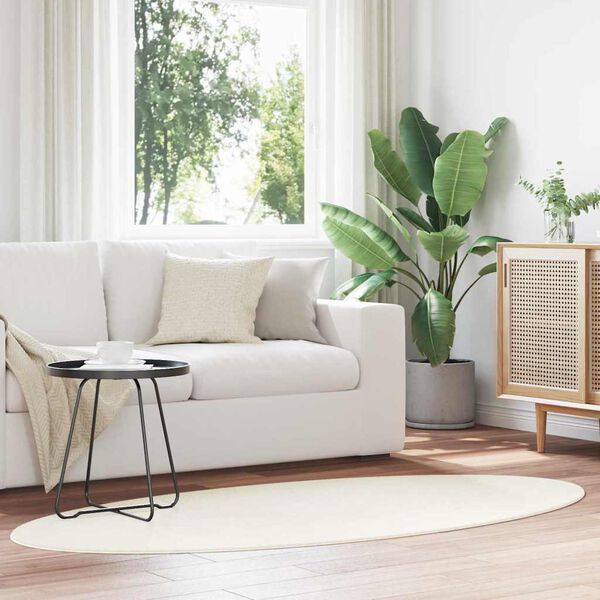 vidaXL Tapis de surface ovale HUARTE Cr&egrave;me 120 x 170 cm 100% Polyester