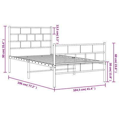 vidaXL Cadre de lit métal sans matelas et pied de lit blanc 100x190 cm