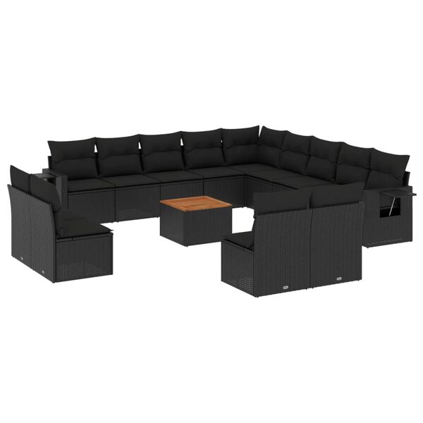 vidaXL Salon de jardin avec coussins 14 pcs noir r&eacute;sine tress&eacute;e
