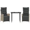 vidaXL Ensemble &agrave; manger de jardin 3pcs coussins gris clair poly rotin