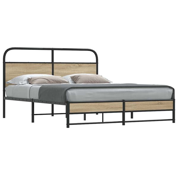 vidaXL Cadre de lit en m&eacute;tal sans matelas ch&ecirc;ne fum&eacute; 160x200 cm