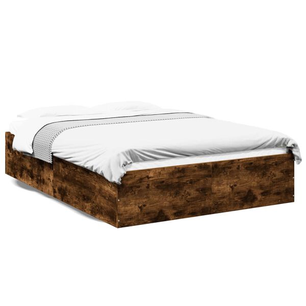 vidaXL Cadre de lit sans matelas ch&ecirc;ne fum&eacute; 135x190 cm