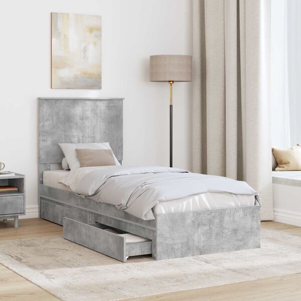vidaXL Lit de Rangement Gris b&eacute;ton 75 x 190 cm Bois d'ing&eacute;nierie