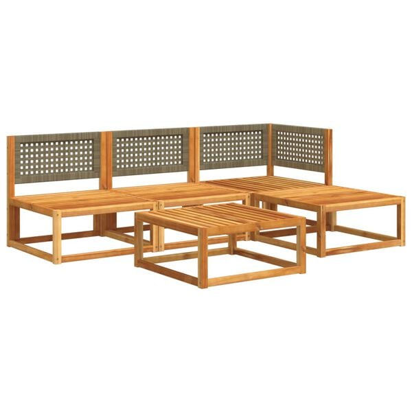 vidaXL Ensemble de canap&eacute;s de jardin 5 pi&egrave;ces avec coussins en bois d'acacia et rotin