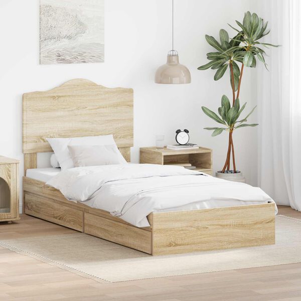vidaXL Lit de Rangement Ch&ecirc;ne Sonoma 100 x 200 cm Bois d'ing&eacute;nierie