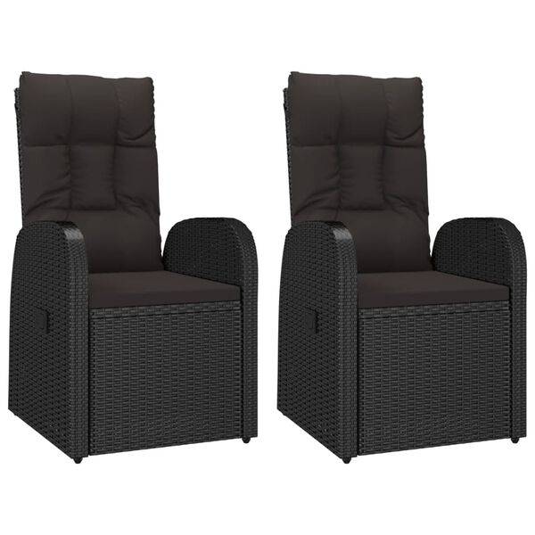 vidaXL Chaise inclinable de jardin 2pc et coussins Résine tressée Noir