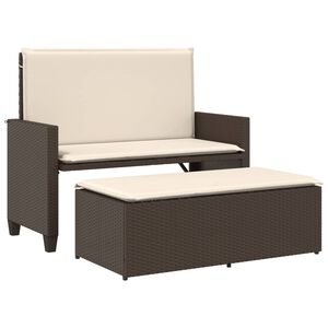 vidaXL Banc de jardin et coussins et repose-pied marron r&eacute;sine tress&eacute;e