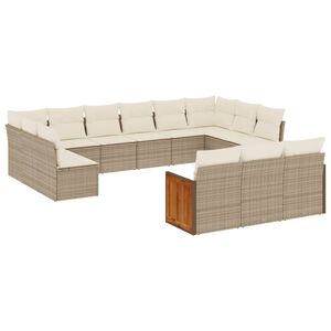 vidaXL Salon de jardin avec coussins 13 pcs beige r&eacute;sine tress&eacute;e