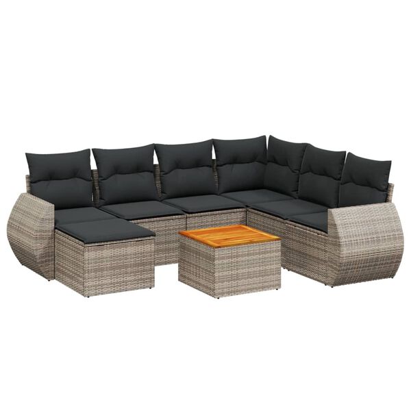 vidaXL Salon de jardin 8 pcs avec coussins gris r&eacute;sine tress&eacute;e
